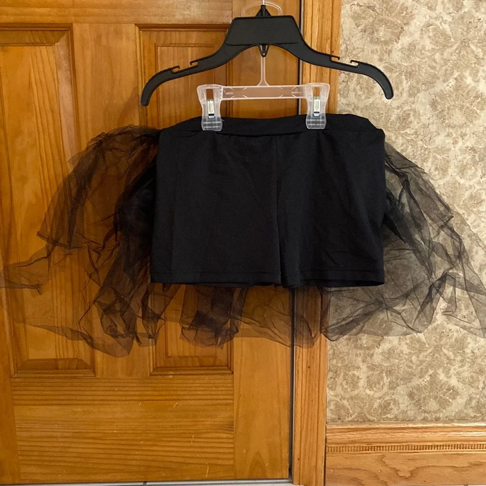 Kids Black Dance shorts with attached tutu on back and sides- Size L - Picture 1 of 4